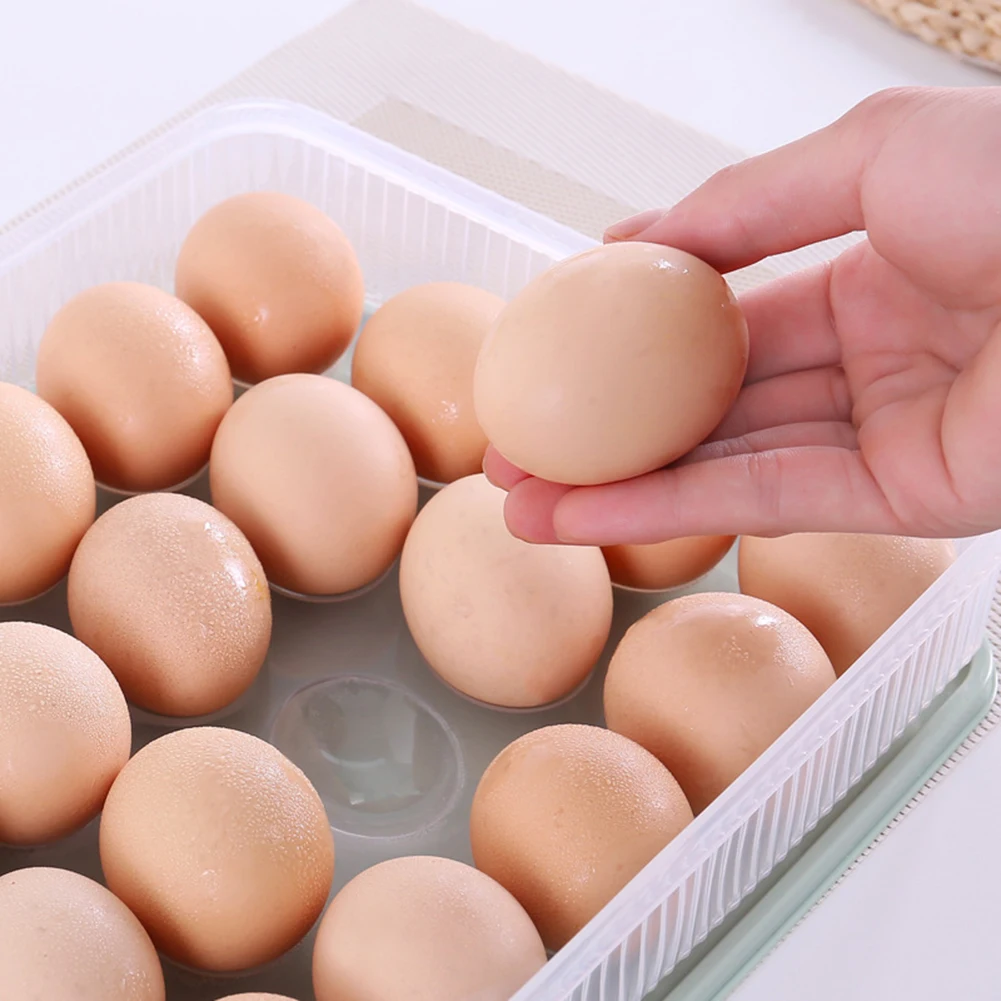 24-Eggs Holder Food Container Crisper Organizer Refrigerator Food Storage Box Dumplings Vegetable Egg Holder Stackable Microwave