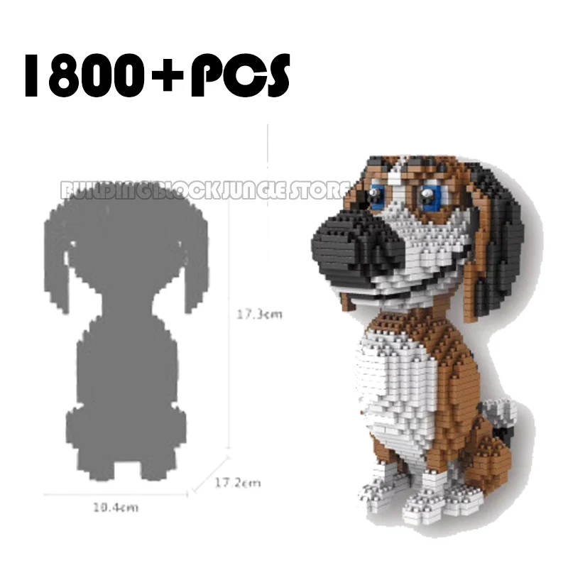 Cartoon Dog Mini Block Beagle Hound Schnauzer Dachshund Sheepdog DIY Building Brick Toy For Kids Box Gift