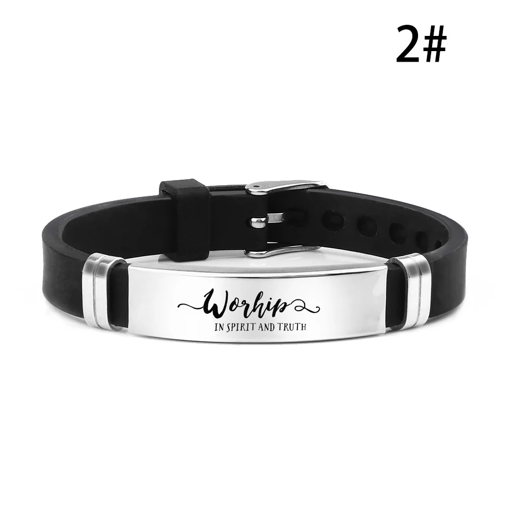 Trendy Religious Heart Jesus Scripture Quote Christian Bible Inspirational Verse Faith Hope Love Silicone Bracelets For Man