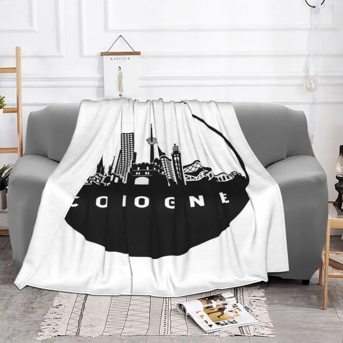 Colcha con capucha para cama y sofá, manta con diseño del Skyline de Colonia, Alemania, 220x240, 1 manta