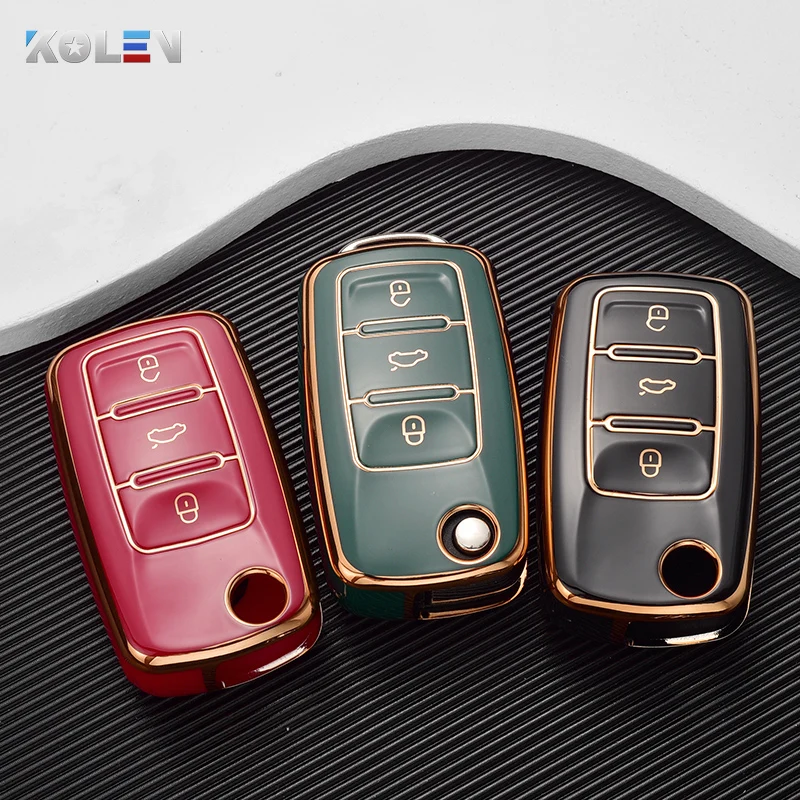 Fashion TPU Car Flip Key Case Cover Shell For VW Volkswagen Polo Golf Passat Beetle Tiguan Skoda Octavia Kodiaq Seat Leon Altea