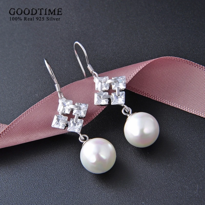 Luxury Pearl Earring For Women Pure 100% 925 Sterling Silver Earring Long White Fungus Hook Jewelry Accessories For Girl Party