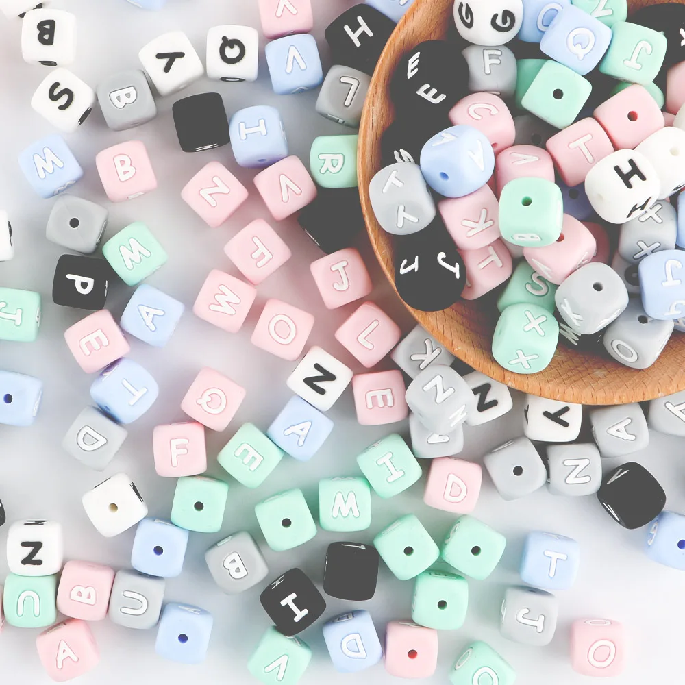 10Pcs 12mm English Multicolor Alphabet Silicone Letters Beads DIY Personalized Name Necklace Pacifier Chain Baby Chewing Beads