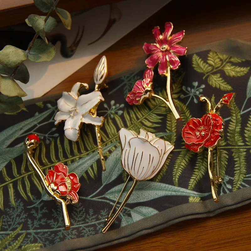 Monet-broche de pintura al óleo de jardín para mujer, broche de esmalte Retro, lirio, tulipán, Cosmos, accesorios de joyería informales para fiesta