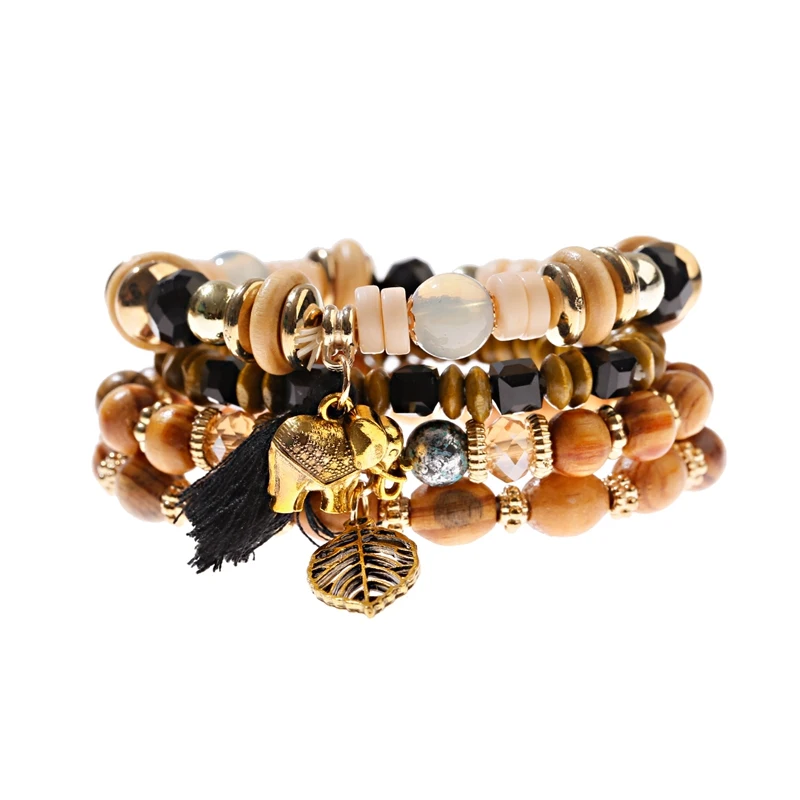 Boho Wood Beads Bracelet Tibetan Buddhist Mala Elephant Charm Rosary Bracelet Yoga For Women Dropship