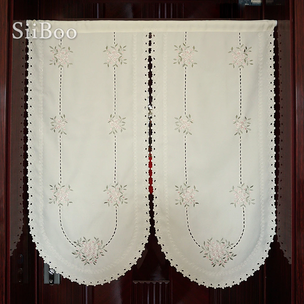 Siiboo cloth curtain embroidery floral pattern European elegant style delicate half-curtain bay window door use sp6502