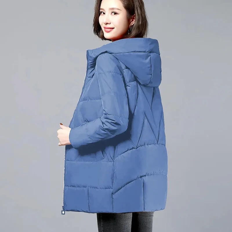 Veste à capuche zippée en coton épais pour femme, vêtements mi-longs pour femme, épissage, garder au chaud, automne, hiver, nouveau, 2022