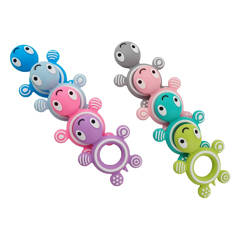 Chenkai 5PCS Baby Silicone Cute Turtle Teethers BPA Free Baby Tiny Rod Teething Food Grade DIY Chew Bracelet Necklace Kids Toys