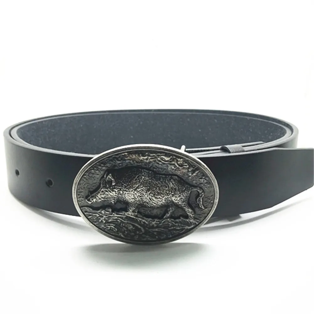 

Western cowboy wild boar zinc alloy belt buckle PU leather belt men and women the same gift decoration