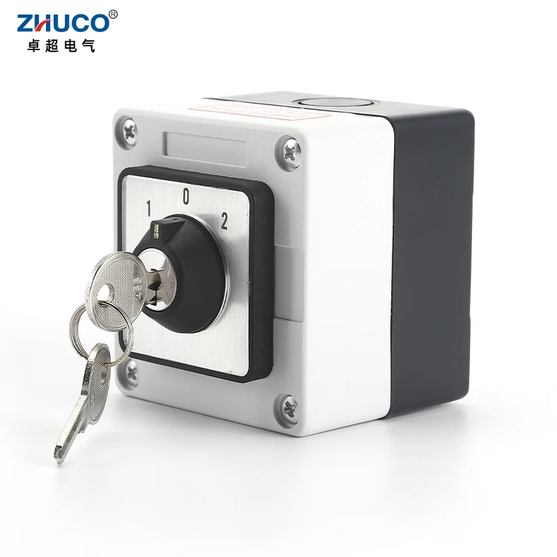 ZHUCO SZW26/LW26-20 ON-OFF-ON 20A 1 Phase Selector Universal Cam Changeover Key Switch With Waterproof And dustproof Sealed Box