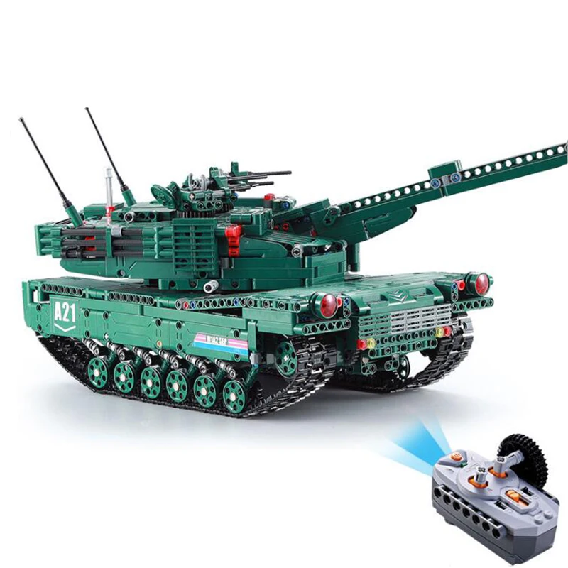 Blocos de construção RC Battle Tank para crianças, 1:20 M1A2, arma militar, tanque de controle remoto, tijolos C61001, brinquedo antiaéreo, 1498 peças
