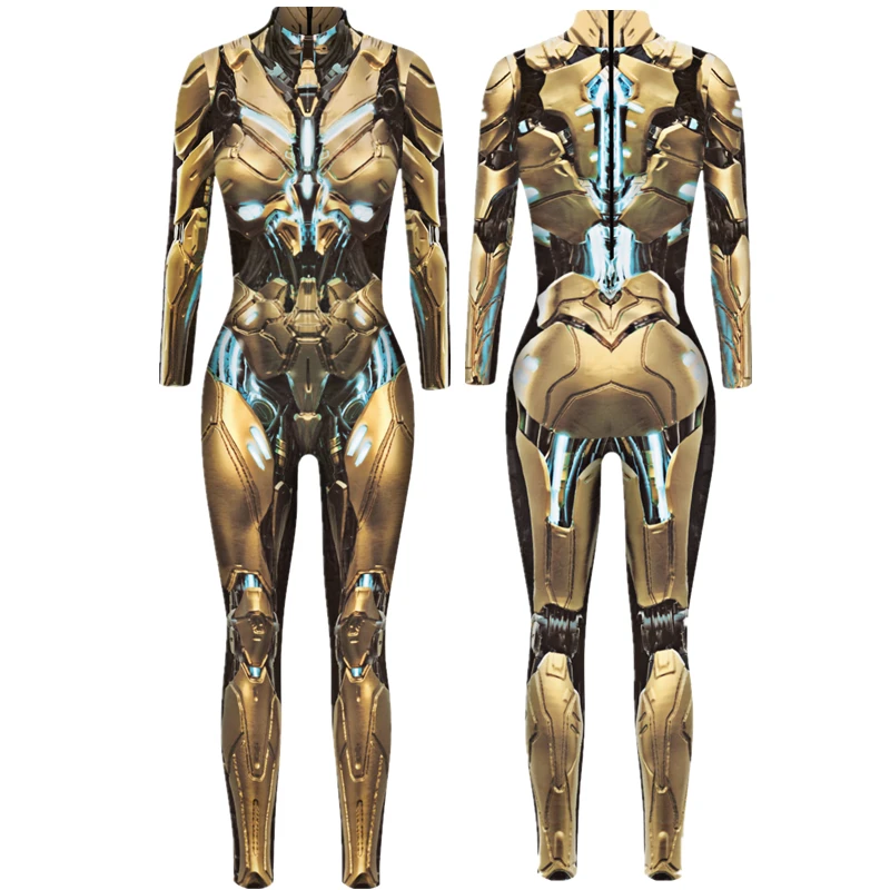 Robot Punk Skeleton Cyberpunk Steampunk Sexy Slim Jumpsuit Catsuit Cosplay Costumes Zentai Women Bodysuit Fancy Dress Halloween