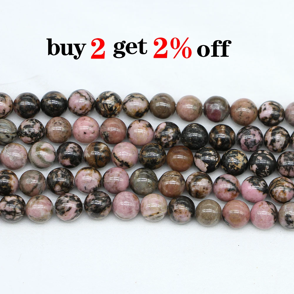 1strand/lot Natural Stone Black Lace Rhodonite Bead Round Loose Spacer Beads For Jewelry Making Findings DIY Bracelet Necklace