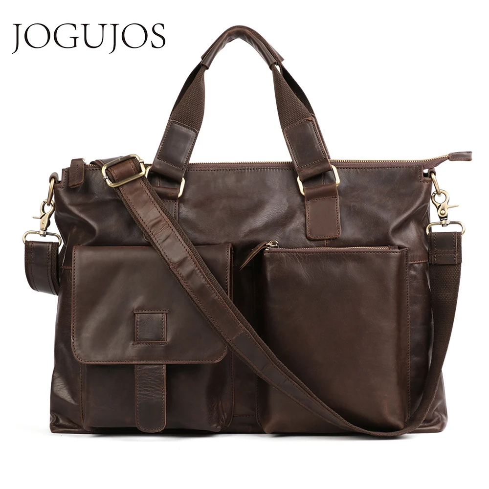 

JOGUJOS Men's Business Briefcase Genuine Leather Large Briefcases Vintage Men Shoulder Messenger Bag Male Laptop Bags Handbags