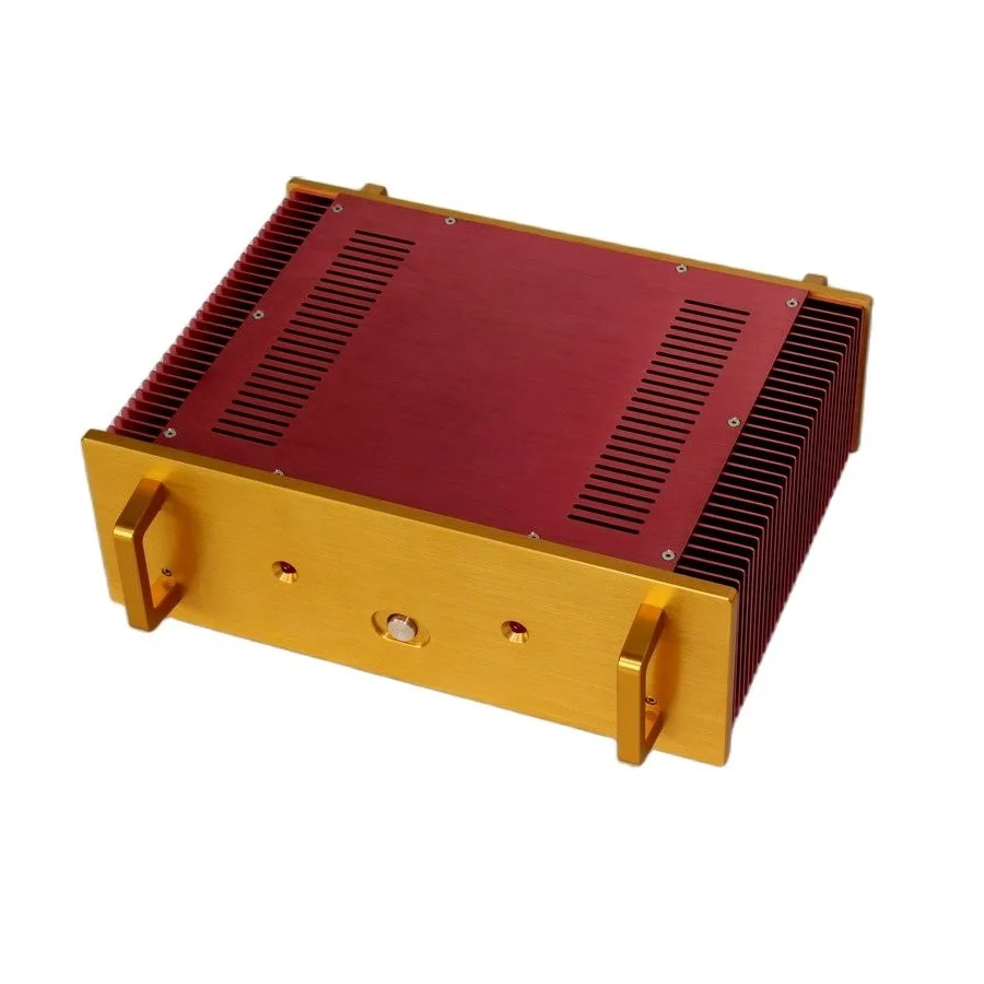 W440 H150 D320 Pure Rear Chassis Power Amplifier Box DIY Aluminum Case Anodized Gold Red Enclosure Balanced Holes Audio Shell