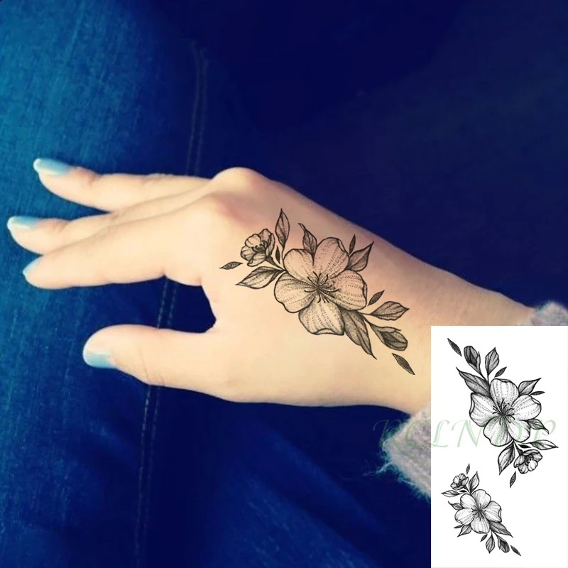 Waterproof Temporary Tattoo Sticker Black Flower Plant Flash Tatoo Fake Tatto Hand Arm Neck Body Body Art for Woman Men