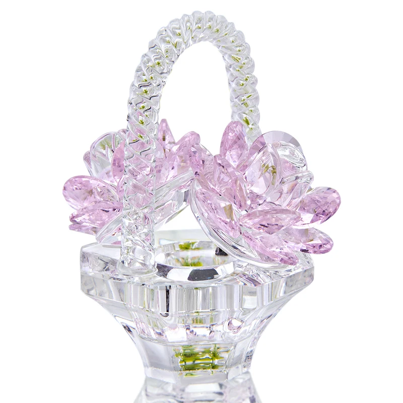 H&D Handmade Pink Crystal Rose Flower Basket Design Home Decor Figurine Valentine's Day Mother's Day Christmas Anniversary Gift