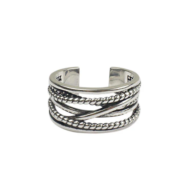 Bijoux en argent Sterling 925 pur, grands anneaux Vintage superposés pour femmes, bague ouverte de doigt de mariage, Anillos Anelli