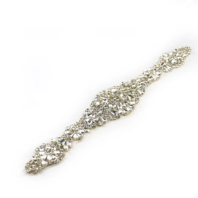 

Keering-Hand-Made Fancy Sivler Crystal Applique, DIY Wedding Blet, WRA-418