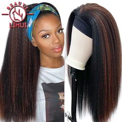 Synthetische Perücke Stirnband Perücke Highlight Für Frauen Yaki Gerade Kopf Band Perücke Lange Verworrene Ombre Afro Braun Haar Hitze Beständig 24INC