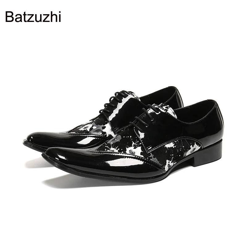 

Batzuzhi British Style Shoes Men Small Square Toe Lace-up Genuine Leather Dress Shoes Men Black Formal Business/Party/Wedding!