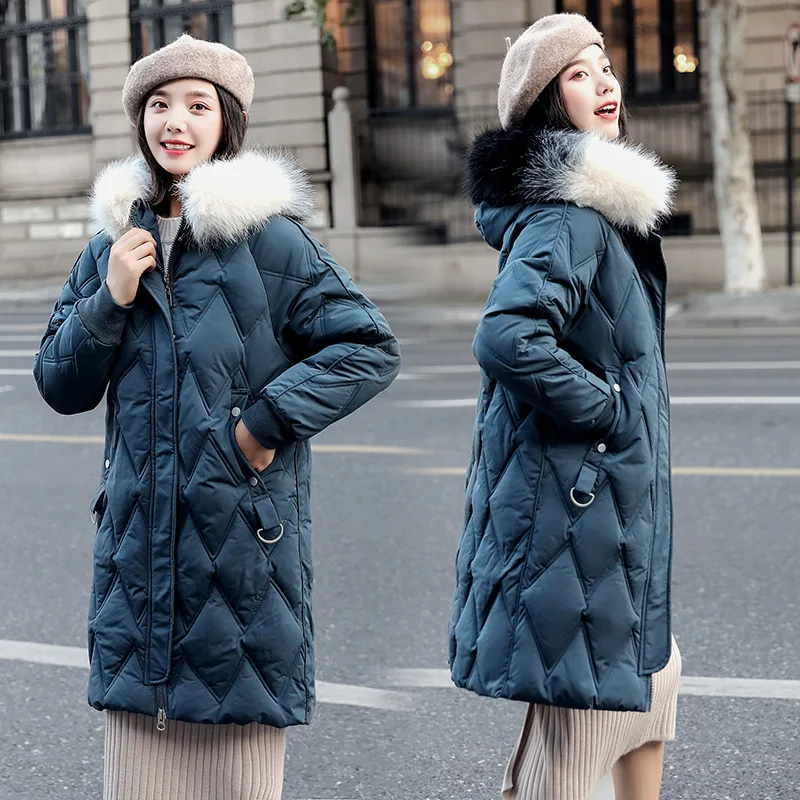 M-2XL Thick Winter Jacket Women 2020 Elegant Large Fur Collar Hooded Warm Parkas Female Cotton Padded Coats for Winter 3 Colors