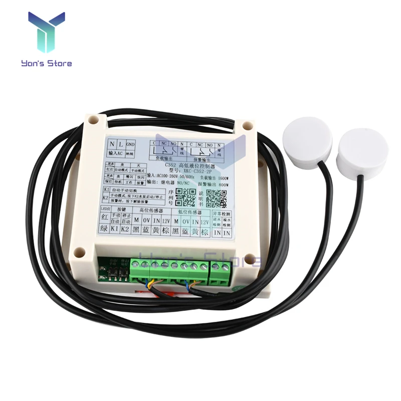 XKC-C352-2P Water Level Sensor High Low Liquid Level Intelligent Controller with 2 Non-contact Sensor Module Automatic Control