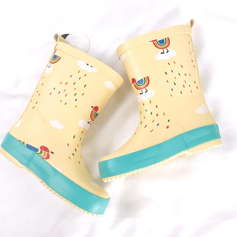 Girls Boy Rubber Rain Boots Kids Girl  Printed Children\'s Rubber Boots Waterproof Soft rain shoes Baby Water Shoes size 23-32