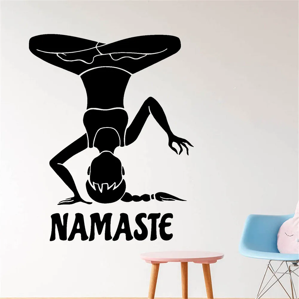 Yoga Vinyl Wall Decal Flower Om Sign Woman Headstand Namaste Stickers Home Decor New Design Self-adhesive Vinyl Poster