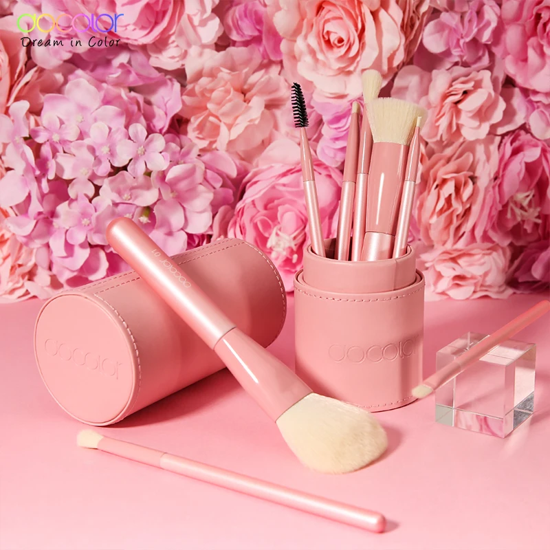 Docolor Makeup Brush Set 8Pcs Pink Makeup Brushes Foundation Powder Eyeshadow Eyebrow Eyeshadow Face Make Up Brushes With Holder