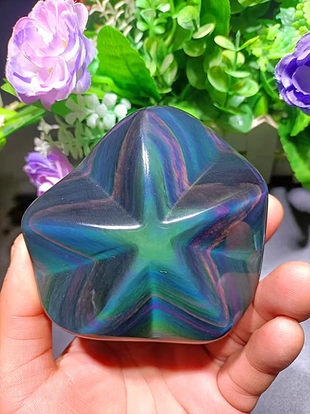 

The best!!!!!!!!!! Rainbow obsidian carving reiki pentacle energy natural raw stone crystal quartz ornament healing