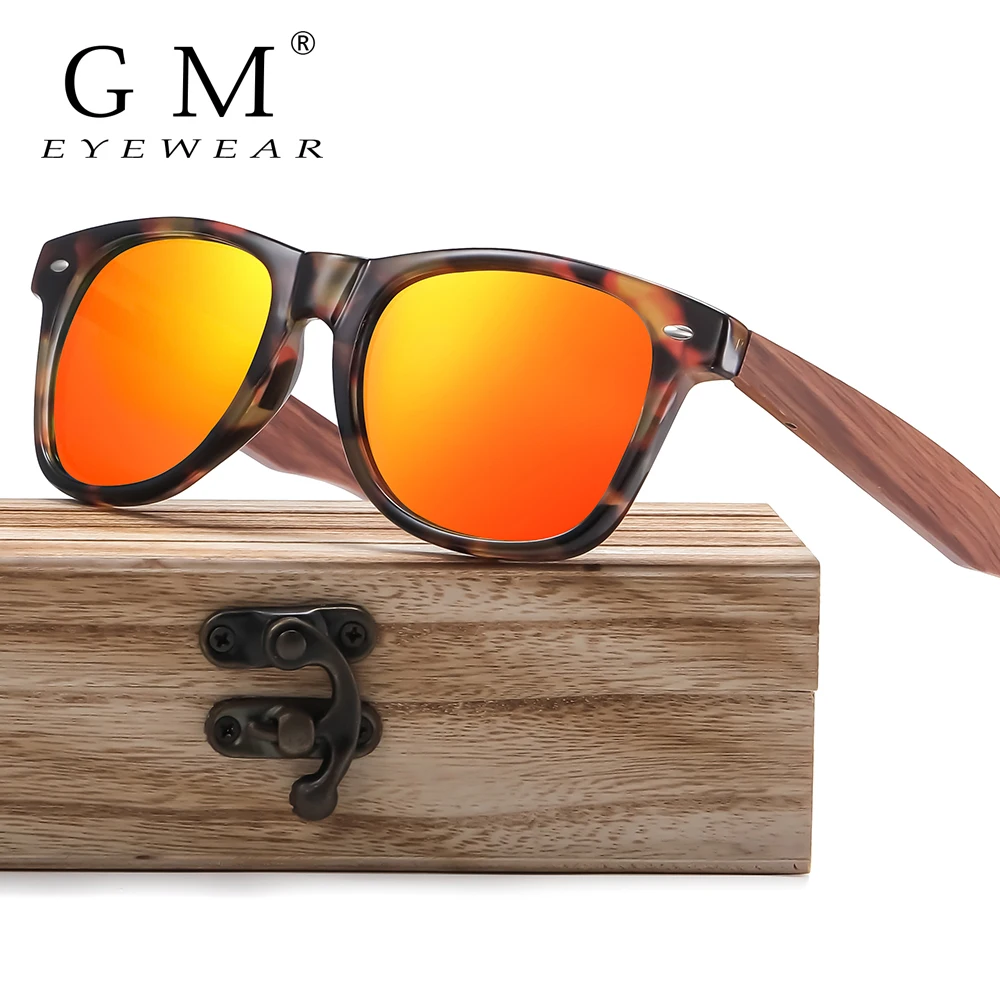 

GM Designer Polarized Sunglasses With Natural Walnut Wooden Legs Mirror Coating Unisex Shade Occhiali Da Sole S7066