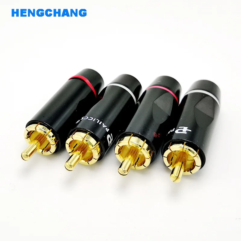 Chapeamento de ouro de Cobre plug Cabo conector RCA De Áudio E Vídeo Conector De Fios para 6 milímetros 4 pçs/lote