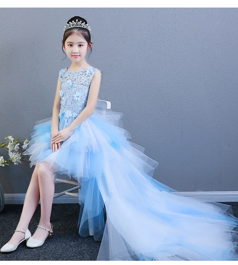 Princess dress girls fluffy wedding dress children dress female model catwalk tail evening dress host piano costume