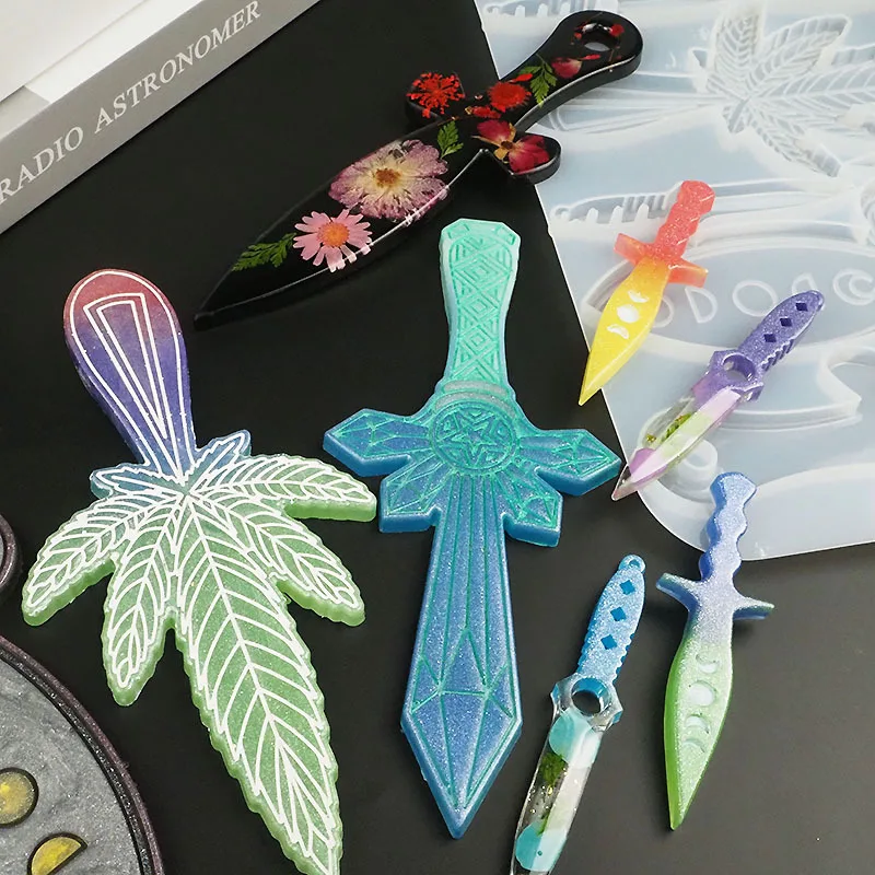 DIY Crystal Silicone Mold Defense Leaf Sword Keychain Pendant Hanging Mould For Resin Jewelry Making Epoxy Casting Molds