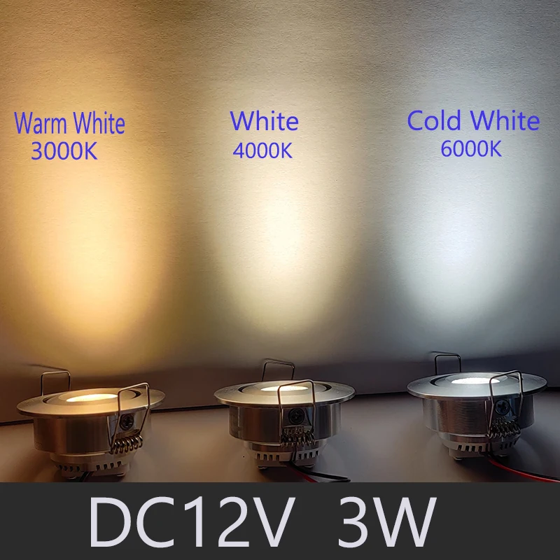 Mini Led Adjustable angle Spotlight Downlight Bedroom Kitchen Stair Gallery Shop Interior Recessed Ceiling Bulb DC12V 3W