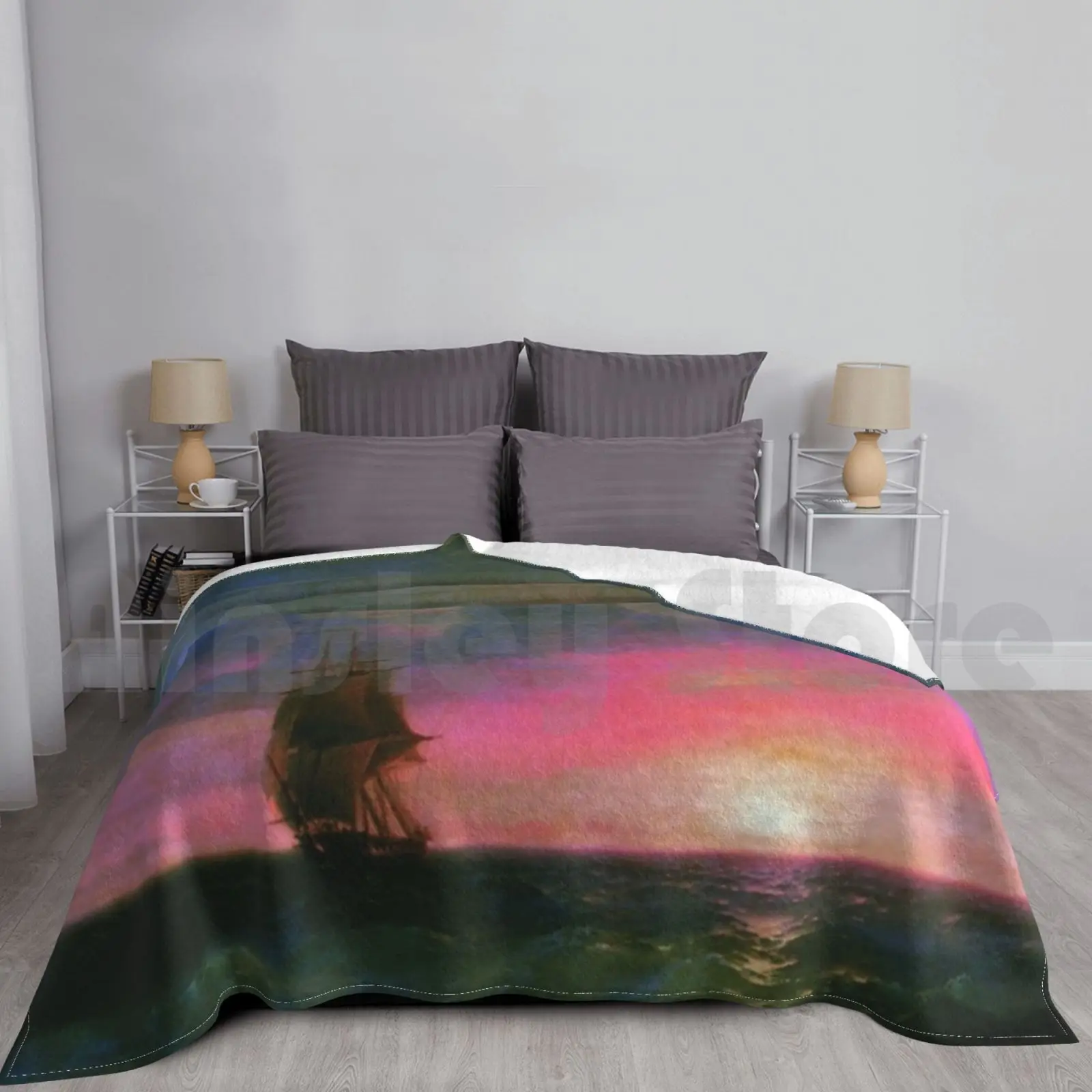 Sunset. A Lone Sailboat By Ivan Aivazovsky Blanket Fashion Custom Ivan Aivazovsky Purevintagelove Romanticism Marina