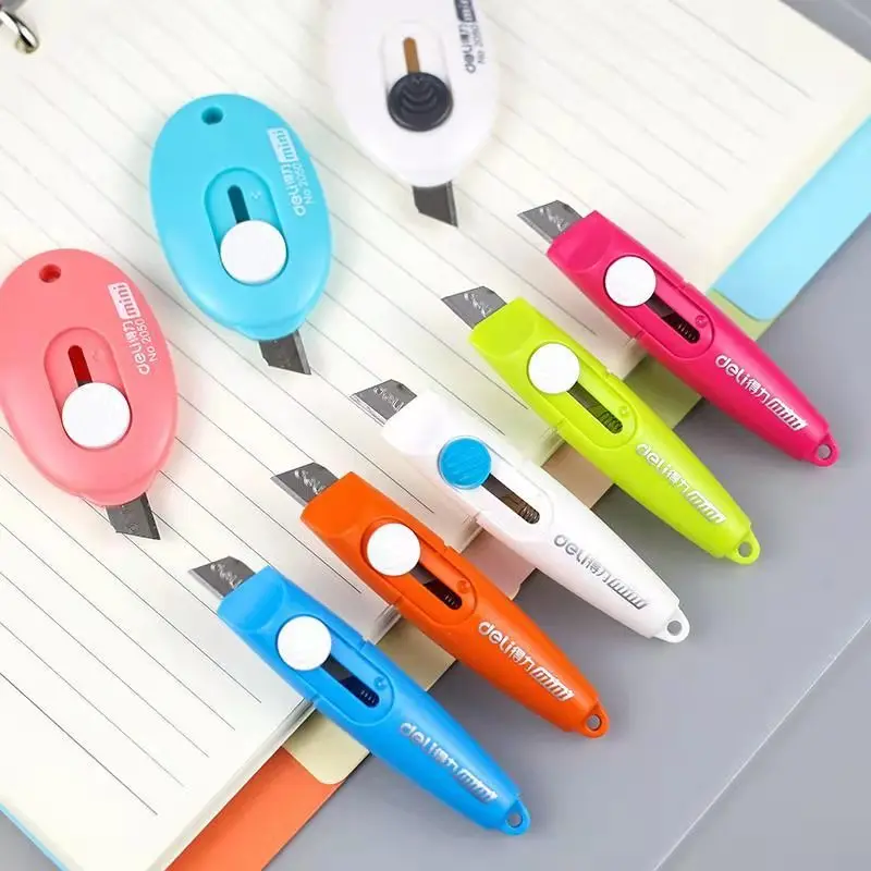 1Pcs Creative Deli Art knife mini portable small box cutters with hanging hole Student Stationery knife School Office Supplies