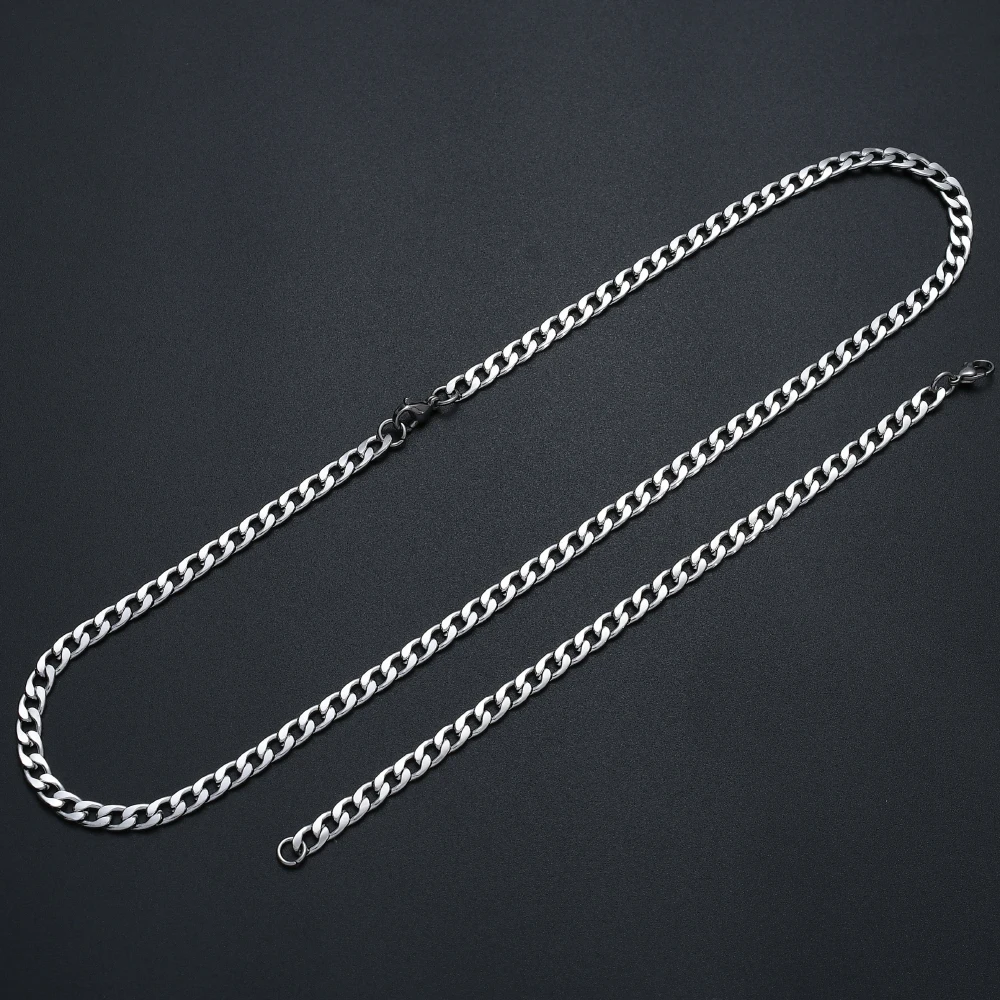 Width 8MM stainless steel Cuban chain necklace bracelet fashion jewelry set For men hip-hop rock style drop shipping