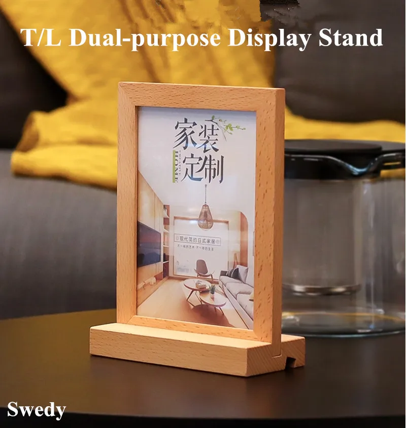 A6 105x148mm T / L Use Wooden Acrylic Sign Holder Display Stand Restaurant Menu Price Paper Holder Plastic Literature Holders