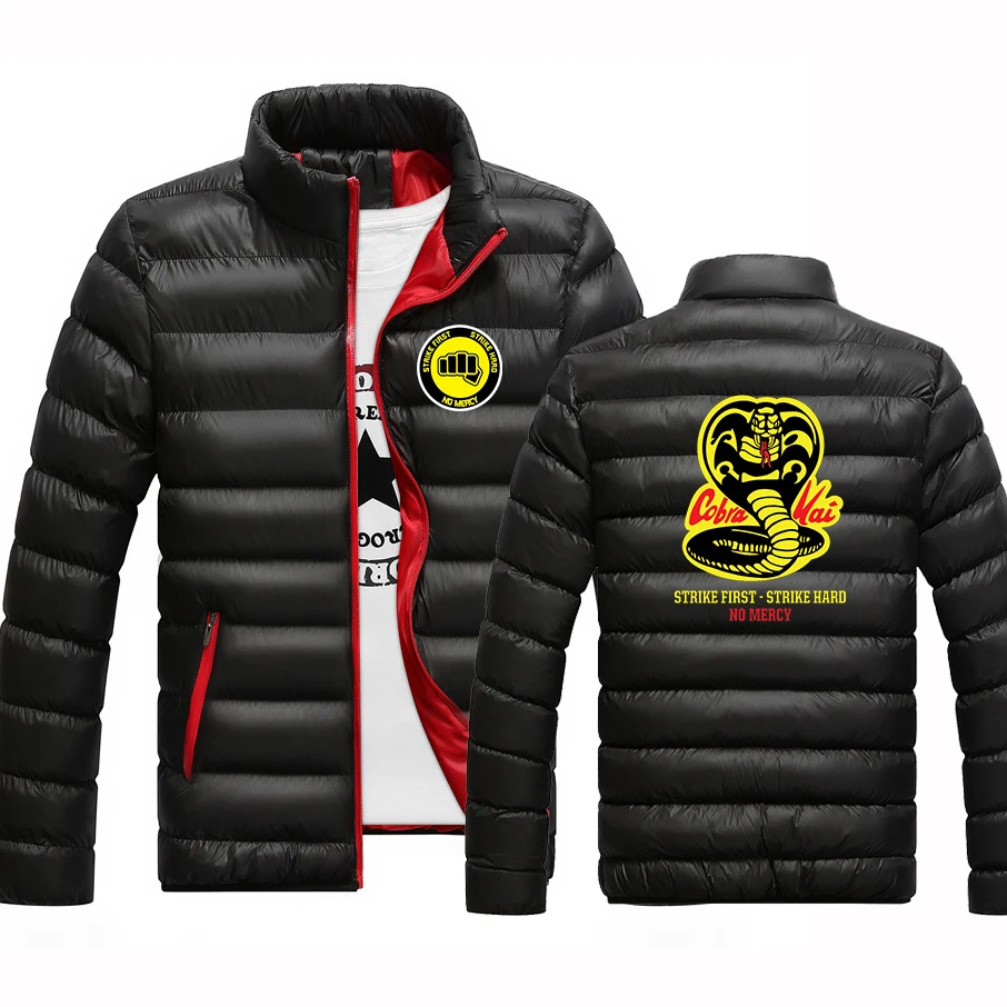 Cobra Kai No Mercy Printed New Winter Men Fashion Stand Collar Parker Zipper Padded Harajuku Leisure Classic Comfortable Jacket