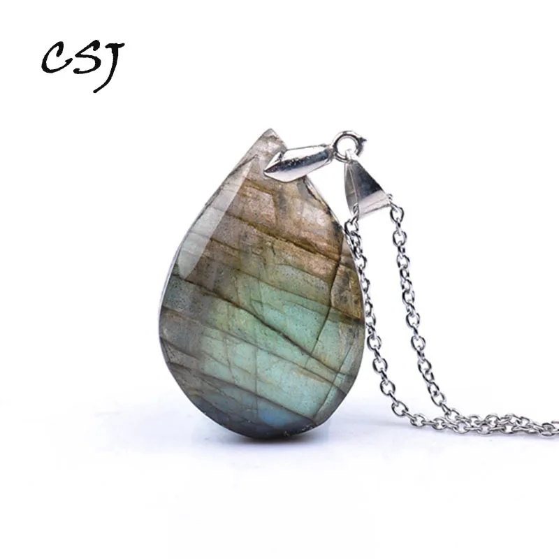 

CSJ Natural irregular crystal Labradorite Pendants Moonstone Sunstone Necklace Divination spiritual meditation Fine Jewelry