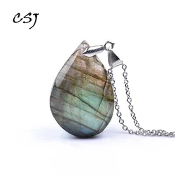 CSJ Natural irregular crystal Labradorite Pendants Moonstone Sunstone Necklace Divination spiritual meditation Fine Jewelry