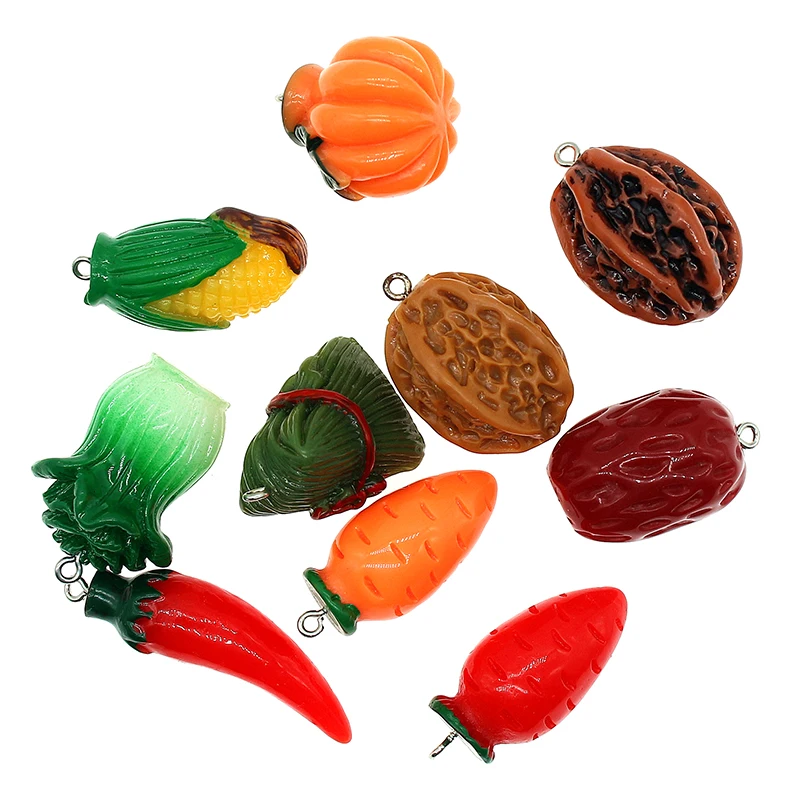 5pcs/lot Cute 3D Acrylic Resin Three-dimensional Vegetables Charms DIY Craft For Bracelet Earrings Jewelry Findings XL1127