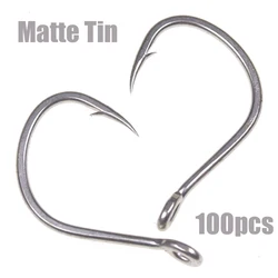 100pcs Anti-rust Matte Tin Thick Steel Wire Barbed Hook Strong Saltwater Assist Jigging Lure Hook 1# 1/0 2/0 3/0 4/0 5/0