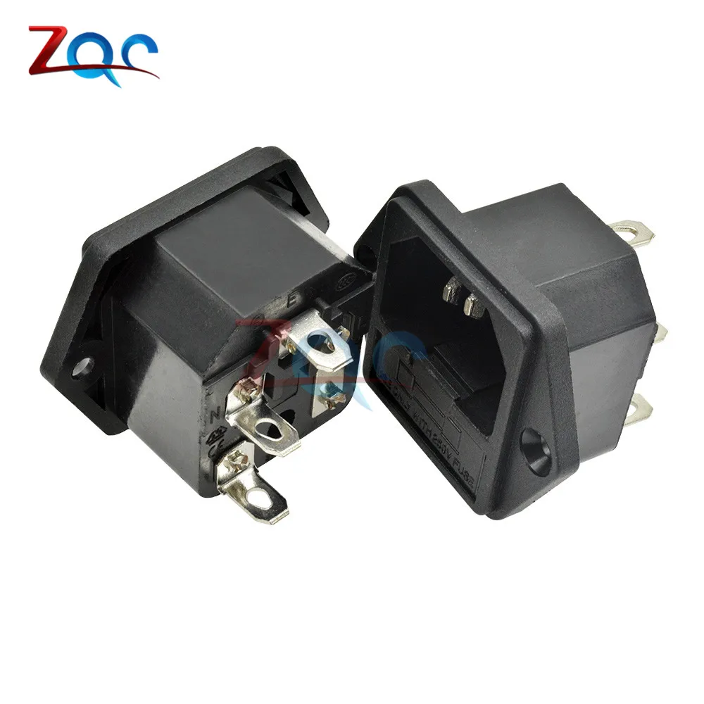 AC-03 3 PIN IEC320 C14 Male Power Cord Inlet AC Power Socket Receptacle Connector With Fuse Holder interface 250V 10A