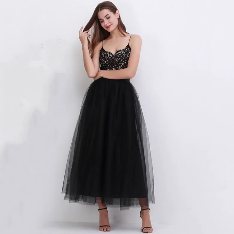 4 Layers 100cm Floor length Skirts for Women Elegant High Waist Pleated Tulle Skirt Bridesmaid Ball Gown Bridesmaid Clothing