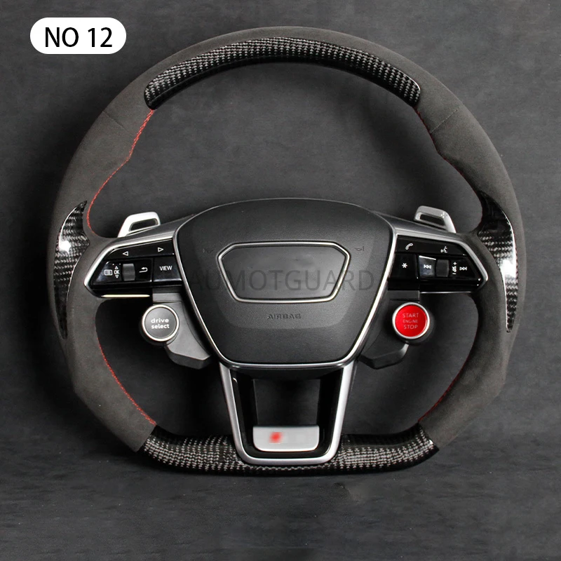 Perforated Leather Carbon Fiber Steering Wheel Flat Bottom Fully Alcantara with Buttons for Audi A6 A7 A8 A6L Paddle Shifter