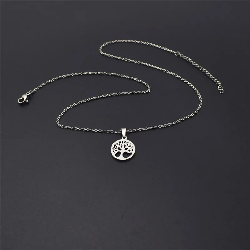 Europe And The United States Stainless Steel Circular Hollow Out Wishing Tree Pendant Necklace Give Gifts To Friends