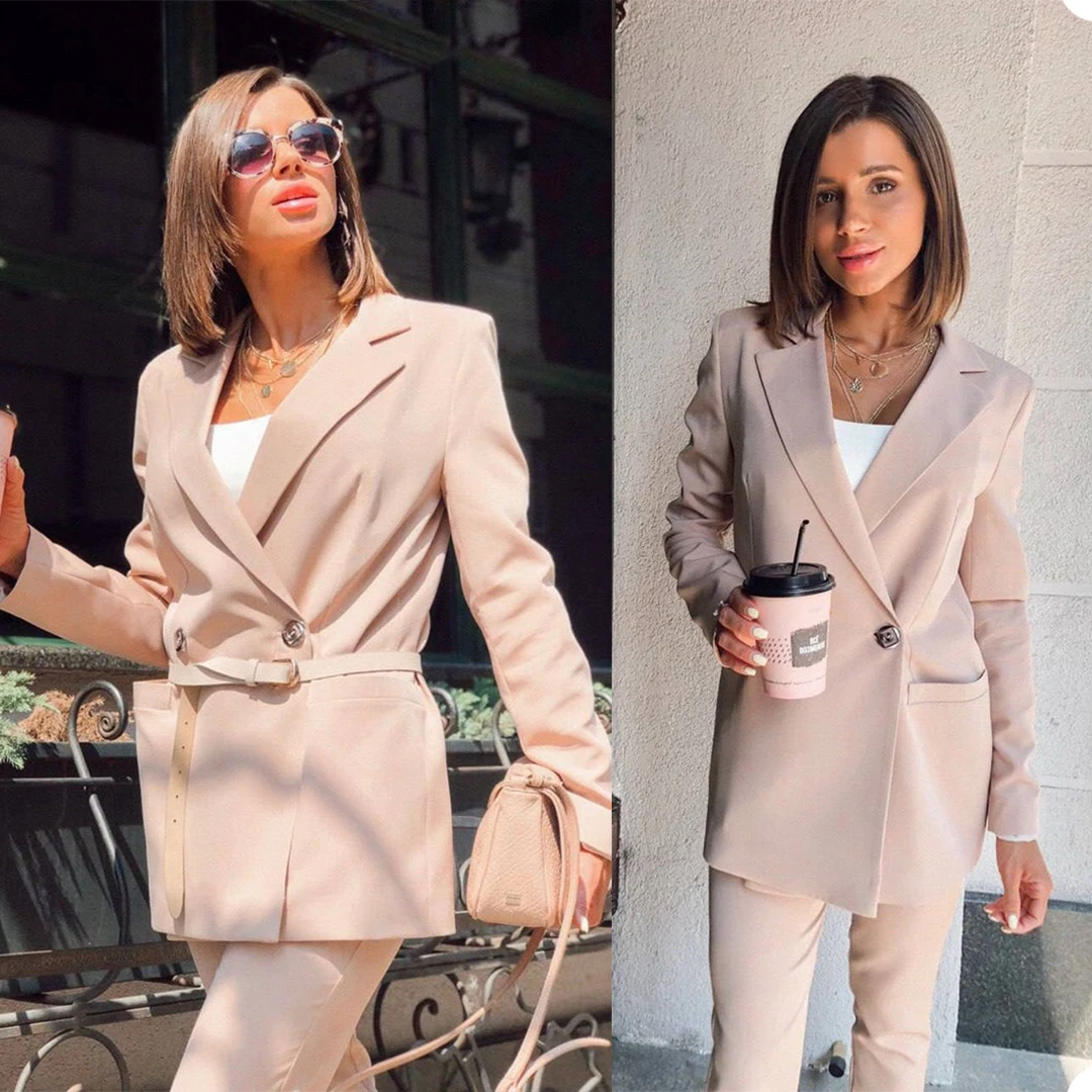 Blazer feminino folgado com gola v, casaco para escritório com bolso, jaqueta diária, elegante, rosa